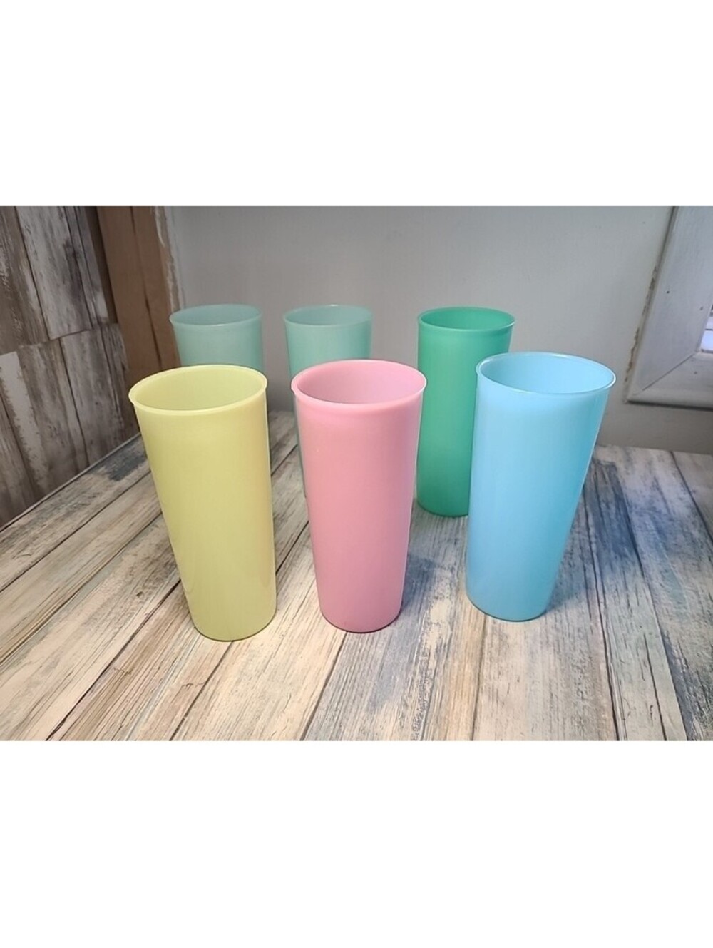 Six Vintage Tupperware Plastic Cups 16 Oz Pastel Colors Number 107